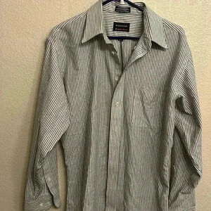 Haggar Wrinkle Free Men Long Sleeve Striped Button Down Shirt 16 1/2. 34/35